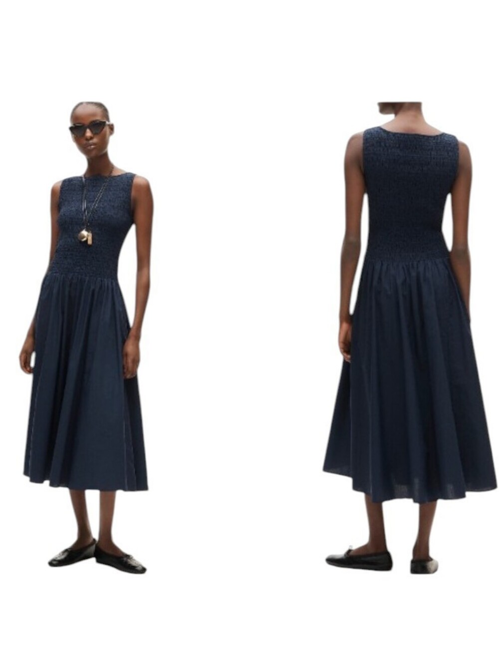 NWT J. Crew Lina smocked Midi Dress Dark Navy Blue Sleeveless Size XS